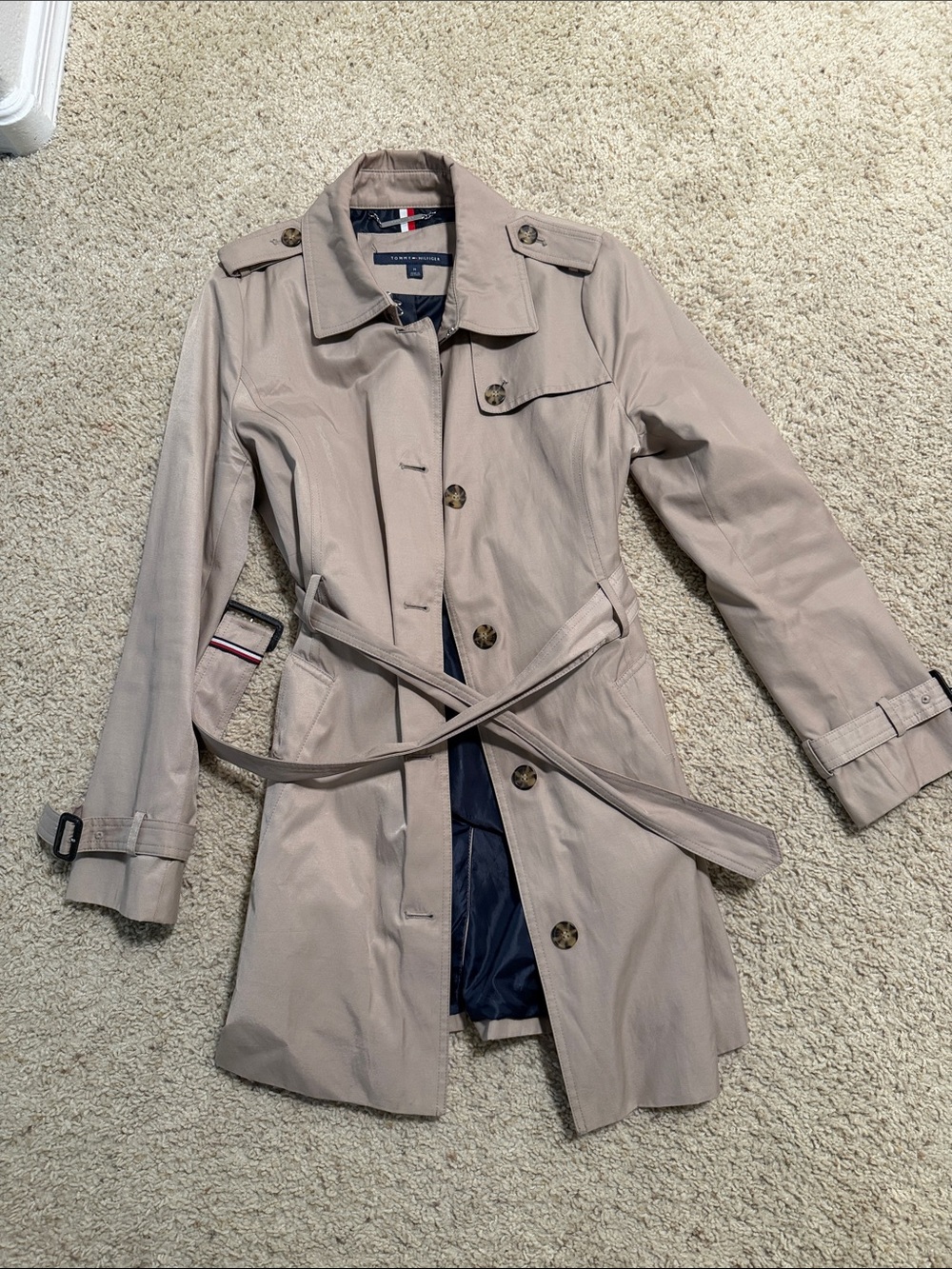 Tommy Hilfiger Light Beige Trench Coat with Waist Tie